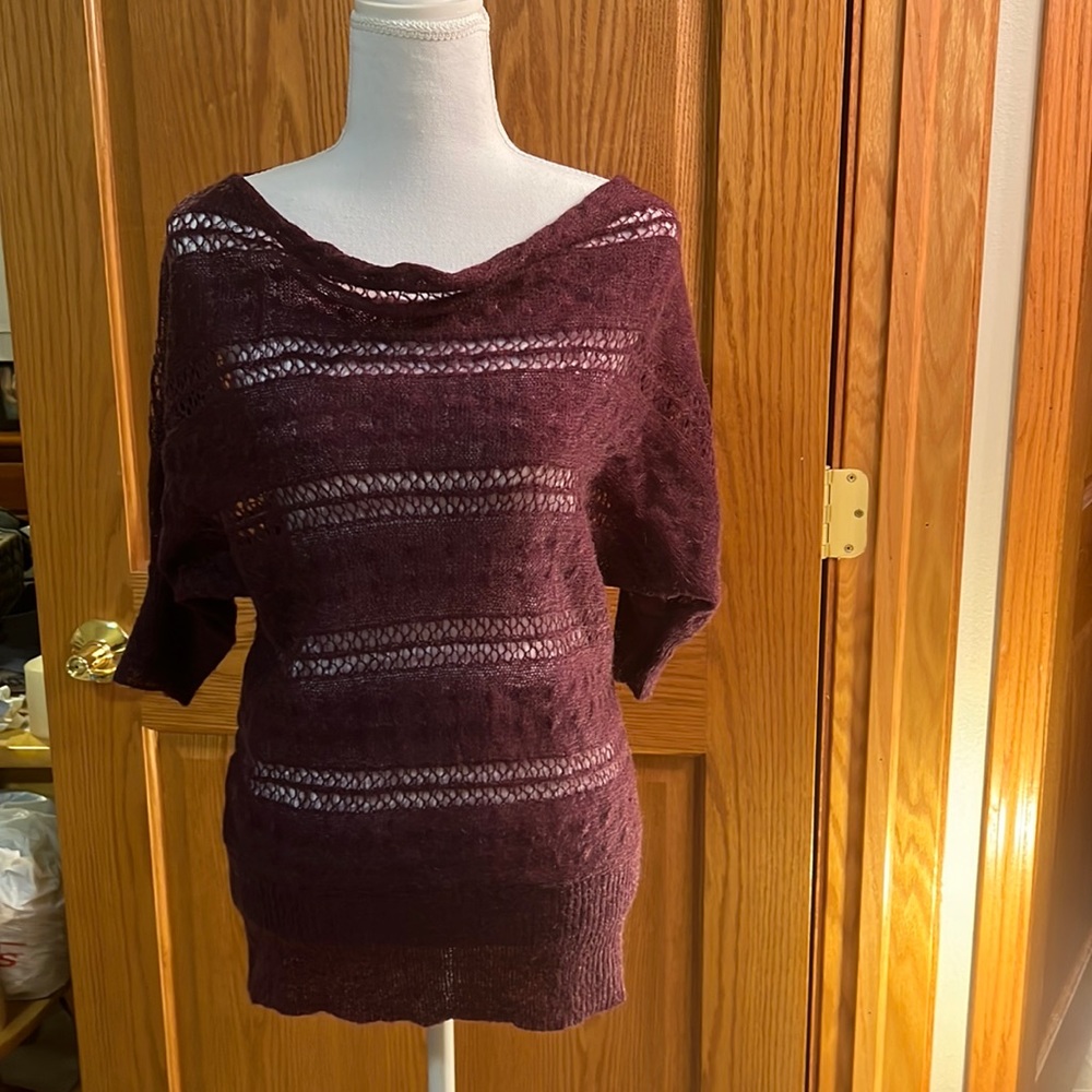 Women’s Open-Knit Boatneck Sweater - Deep Plum